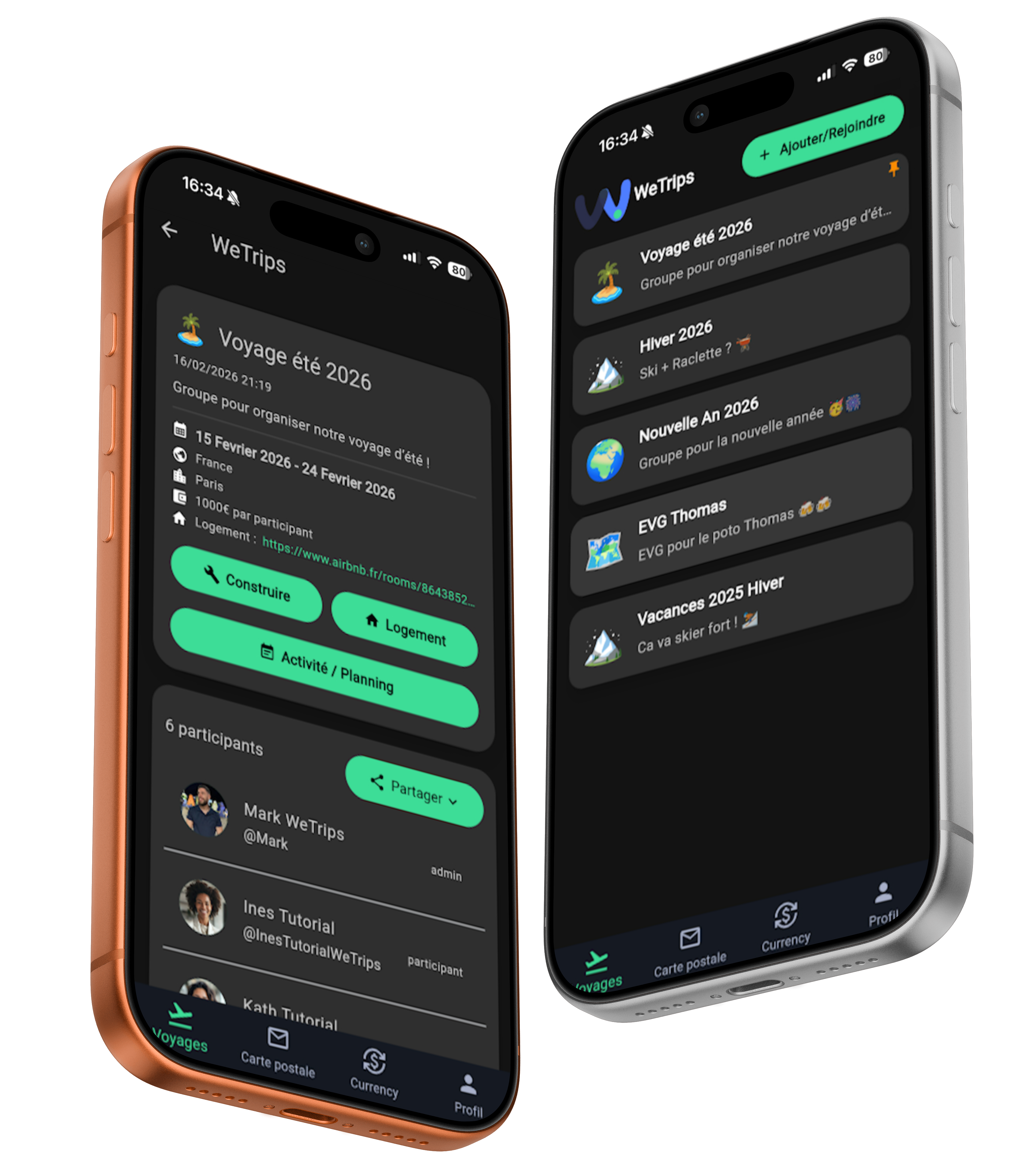 WeTrips iPhone 17 Pro app mockup
