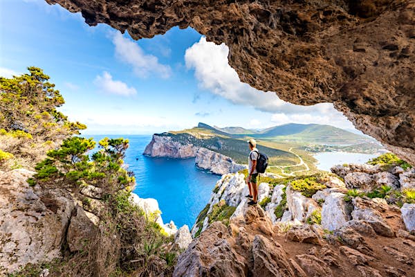 Sardinia coastline with turquoise waters and white sand beaches